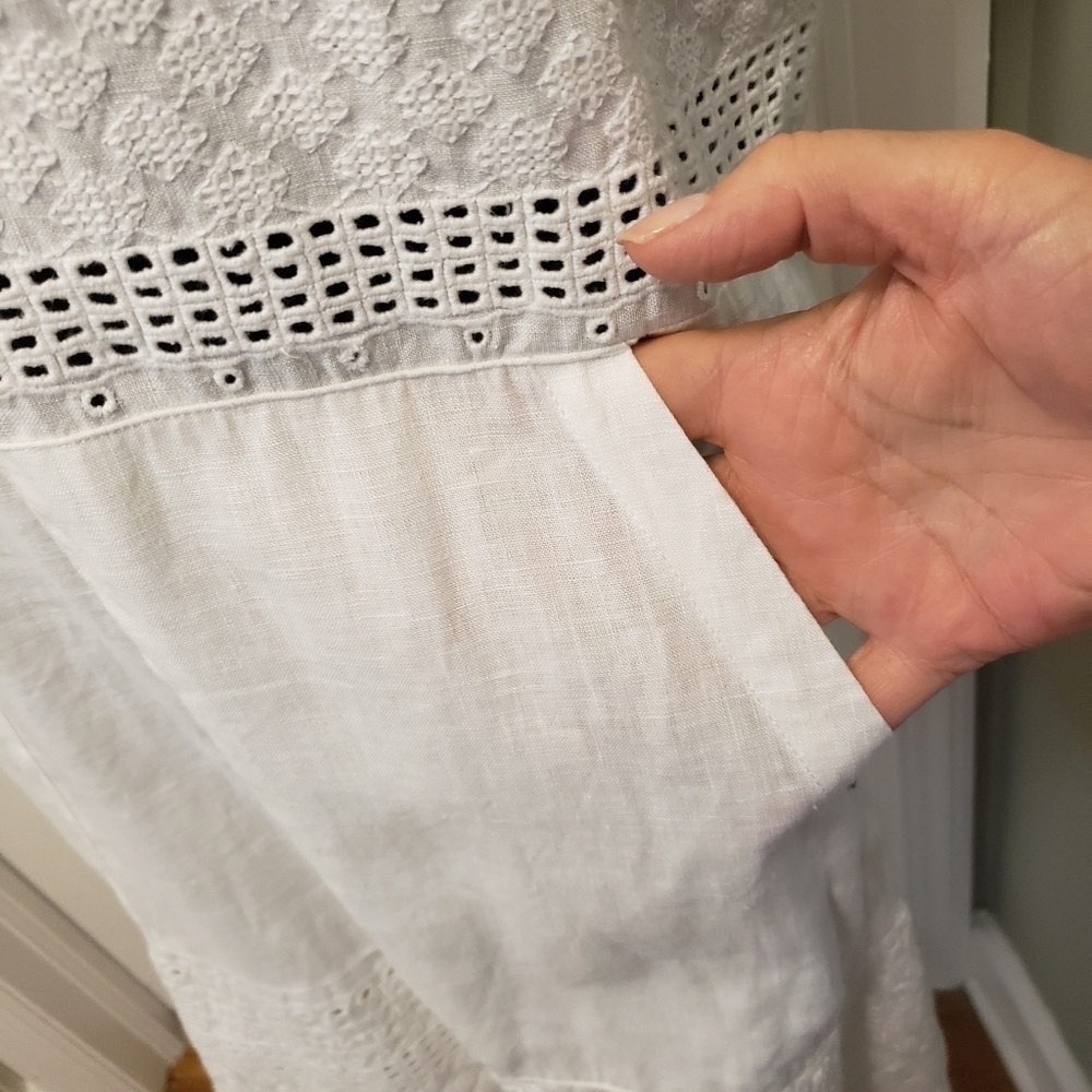 PENNYBLACK White Linen Dress Size 4, Preppy, Casual Embroidery - Picture 8 of 8